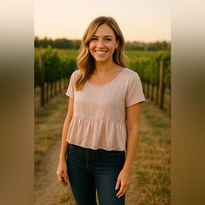 Zara Blush Ruffle Peplum Top Satin Feminine Coquette Romantic Flowy Bachelorette